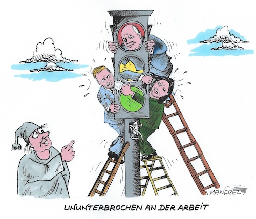 Cartoon: Ampelbau auf Hochtouren (medium) by mandzel tagged wahlen,spd,grüne,fdp,scholz,regierungsbildung,wahlen,spd,grüne,fdp,scholz,regierungsbildung