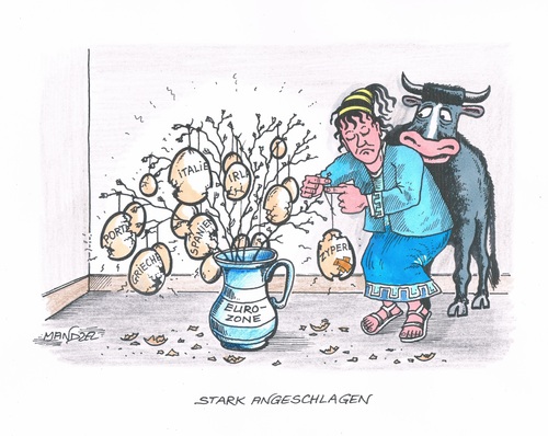 Cartoon: Angeschlagene Eier (medium) by mandzel tagged eurozone,ostern,osterstrauch,problemländer,eurozone,ostern,osterstrauch,problemländer