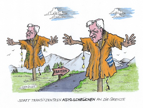 Cartoon: Asylscheuchen (medium) by mandzel tagged asyl,migranten,bayern,seehofer,grenze,flüchtlinge,csu,union,cdu,spd,asyl,migranten,bayern,seehofer,grenze,flüchtlinge,csu,union,cdu,spd