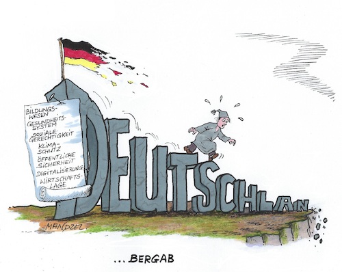 Cartoon: Auf dem Weg zum Untergang (medium) by mandzel tagged deutschland,ampel,bildung,kultur,gesundheit,klima,energie,digitalisierung,wirtschaft,abstieg,deutschland,ampel,bildung,kultur,gesundheit,klima,energie,digitalisierung,wirtschaft,abstieg