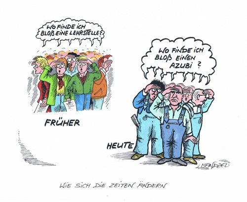 Cartoon: Azubis schwer zu finden (medium) by mandzel tagged lerhstellen,azubis,handwerksmeister,azubisuche,lerhstellen,azubis,handwerksmeister,azubisuche