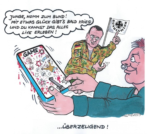 Cartoon: Ballerspiele (medium) by mandzel tagged pistorius,ballerspiele,kriegstüchtigkeit,deutschland,verteidigungsaufblähung,pistorius,ballerspiele,kriegstüchtigkeit,deutschland,verteidigungsaufblähung