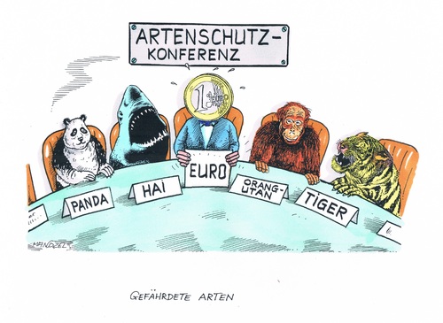 Cartoon: Bedrohte Tierarten (medium) by mandzel tagged artenschutzkonferenz,gefährdete,arten,euro,artenschutzkonferenz,gefährdete,arten,euro