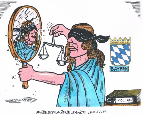 Cartoon: Beschädigte bayerische Justiz (medium) by mandzel tagged mollath,bayern,justizskandal,mollath,bayern,justizskandal