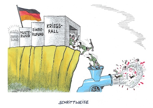 Cartoon: Bewährtes Muster (medium) by mandzel tagged deutschland,militärausbau,soldatenmangel,verteidigung,kriegsgefahr,deutschland,militärausbau,soldatenmangel,verteidigung,kriegsgefahr