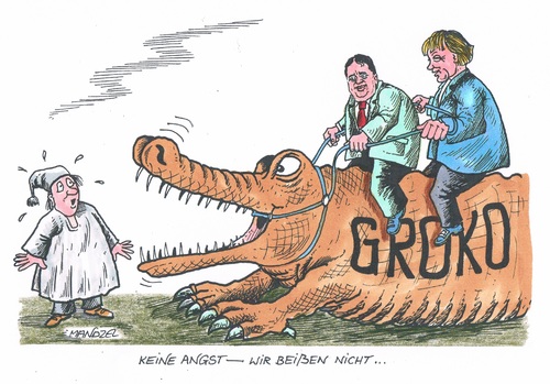 Cartoon: Bloß keine Angst vor dem Monste (medium) by mandzel tagged merkel,gabriel,koalition,ängste,krokodil,merkel,gabriel,koalition,ängste,krokodil