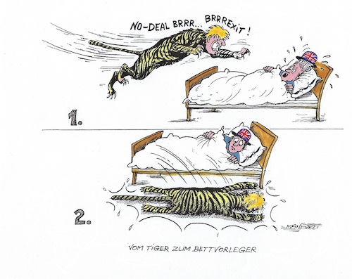 Cartoon: Brexit-Tiger (medium) by mandzel tagged großbritannien,premierminister,brexit,johnson,eu,bettvorleger,großbritannien,premierminister,brexit,johnson,eu,bettvorleger