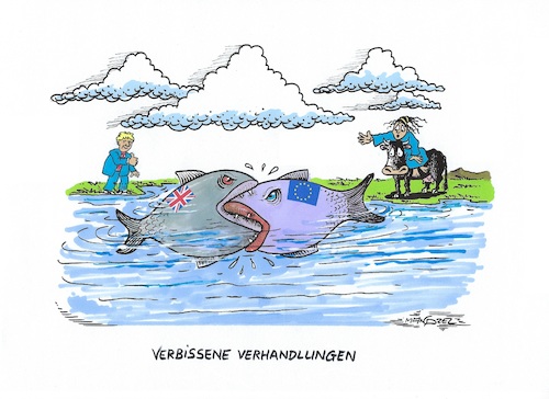 Cartoon: Brexit-Verhandlungen Fischerei (medium) by mandzel tagged brexit,johnson,verhandlungen,diplomatie,großbritannien,eu,fischereirrechte,brexit,johnson,verhandlungen,diplomatie,großbritannien,eu,fischereirrechte