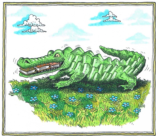Cartoon: Buchmesse (medium) by mandzel tagged buchmesse,alligator,bücher