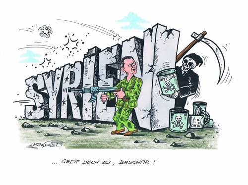 Cartoon: Bürgerkrieg in Syrien (medium) by mandzel tagged assad,sensenmann,syrien,giftgas