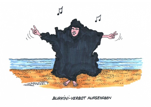 Cartoon: Burkini-Verbot vorerst gekippt (medium) by mandzel tagged frankreich,burkini,strand,wasser,verbot,toleranz,frankreich,burkini,strand,wasser,verbot,toleranz