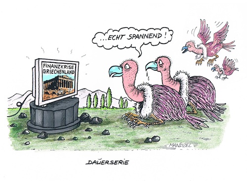 Cartoon: Dauerbrenner Griechenlandkrise (medium) by mandzel tagged griechenland,eu,finanzkrise,geldmangel,fortsetzungsgeschichte,griechenland,eu,finanzkrise,geldmangel,fortsetzungsgeschichte