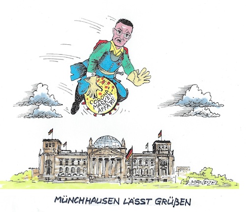 Cartoon: Der Ritt geht weiter (medium) by mandzel tagged cdu,spahn,maskenaffäre,corona,münchhausen,deutschland,vetternwirtschaft,cdu,spahn,maskenaffäre,corona,münchhausen,deutschland,vetternwirtschaft