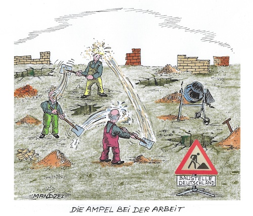 Cartoon: Deutscher Arbeitseifer (medium) by mandzel tagged deutschland,fdp,spd,grün,parteien,baustelle,ampel,behinderungen,deutschland,fdp,spd,grün,parteien,baustelle,ampel,behinderungen