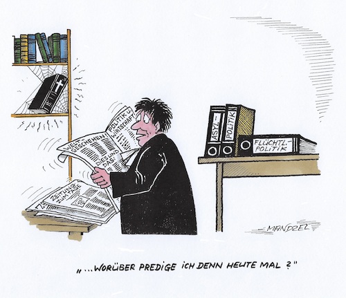 Cartoon: Die Bibel im Abseits (medium) by mandzel tagged politik,kirche,pfarrer,bibel,asyl,flüchtlinge,politik,kirche,pfarrer,bibel,asyl,flüchtlinge