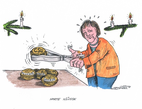Cartoon: Die CSU bleibt hart (medium) by mandzel tagged merkel,csu,flüchtlingsobergrenze,wahlkampfthema,seehofer,merkel,csu,flüchtlingsobergrenze,wahlkampfthema,seehofer
