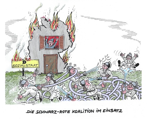 Cartoon: Die Regierung gibt ihr Bestes (medium) by mandzel tagged deutschland,soziales,feuer,regierung,spd,cdu,kontraproduktivität,deutschland,soziales,feuer,regierung,spd,cdu,kontraproduktivität