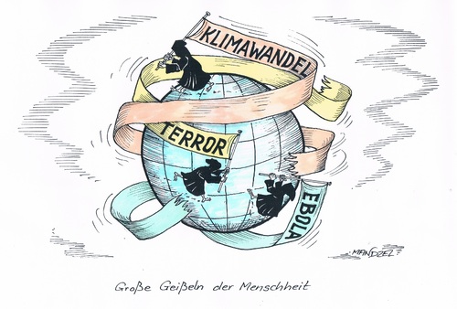 Cartoon: Die Welt in Angst (medium) by mandzel tagged ebola,klimawandel,globus,terror,klimawandel,ebola,terror,globus