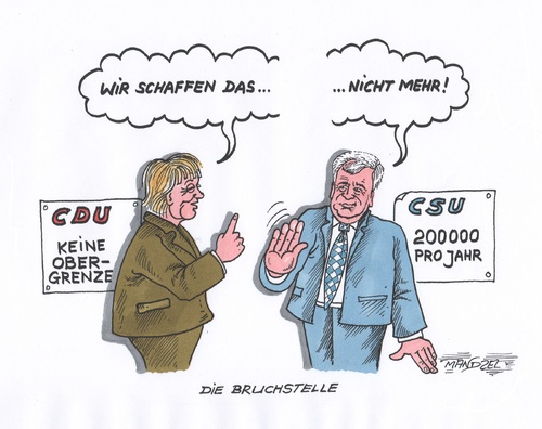 Cartoon: Differenzen in der Union (medium) by mandzel tagged csu,cdu,union,merkel,seehofer,asyl,flüchtlinge,obergrenze,limit,csu,cdu,union,merkel,seehofer,asyl,flüchtlinge,obergrenze,limit