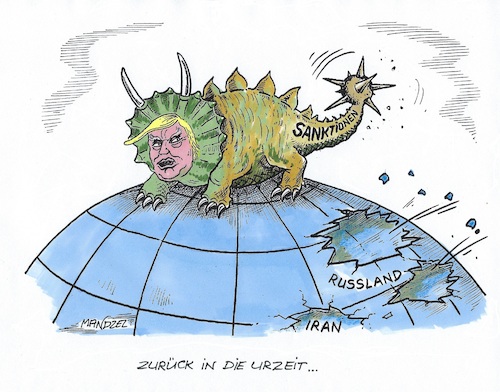 Cartoon: Dino Trump (medium) by mandzel tagged trump,usa,iran,russland,sanktionen,trump,usa,iran,russland,sanktionen