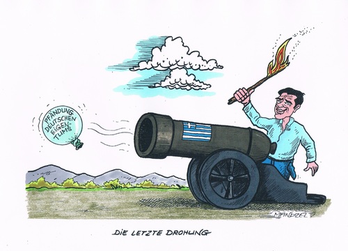 Cartoon: Drohung aus Athen (medium) by mandzel tagged griechenland,eigentumspfändungen,drohungen,tsipras,griechenland,eigentumspfändungen,drohungen,tsipras