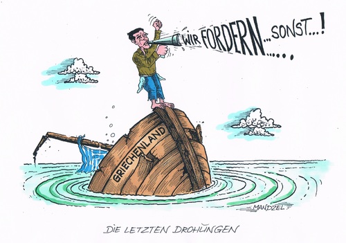 Cartoon: Drohungen aus Athen (medium) by mandzel tagged griechenland,tsipras,drohgebaren,untergang,eu,forderungen,griechenland,tsipras,drohgebaren,untergang,eu,forderungen