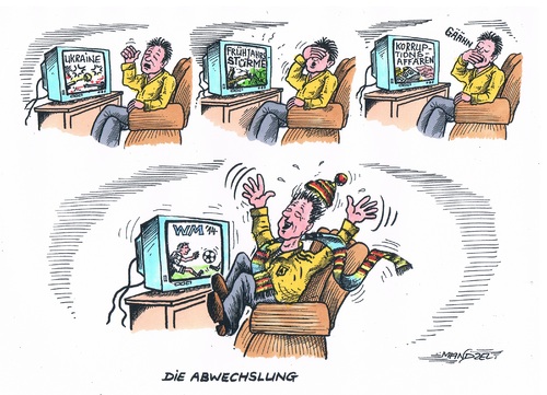 Cartoon: Ein Thema begeistert (medium) by mandzel tagged wm,brasilien,fußball,abwechslung,wm,brasilien,fußball,abwechslung
