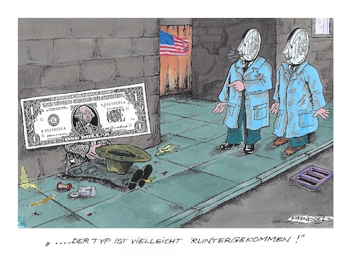 Cartoon: Einst Welt-Leitwährung... (medium) by mandzel tagged trump,zölle,dollarabsturz,chaos,handelskriege,wirtschaft,finanzen,trump,zölle,dollarabsturz,chaos,handelskriege,wirtschaft,finanzen