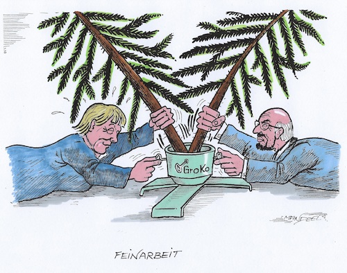 Cartoon: Einstielen der GroKo (medium) by mandzel tagged merkel,schulz,groko,union,spd,regierungsbildung,merkel,schulz,groko,union,spd,regierungsbildung