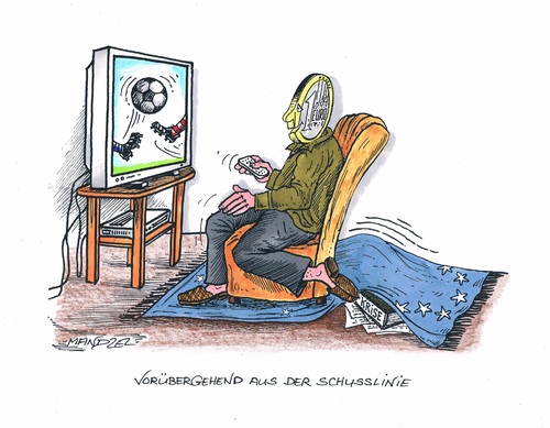 Cartoon: EM Beginn (medium) by mandzel tagged em,eurokrise,fußballbegeisterung,willkommene,abwechslung,em,eurokrise,fußballbegeisterung
