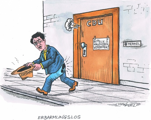 Cartoon: Erbarmungslos (medium) by mandzel tagged rösler,betteltour,leihstimmen,fdp,merkel,rösler,betteltour,leihstimmen,fdp,merkel