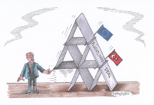 Cartoon: EU vertraut Erdogan (medium) by mandzel tagged erdogan,eu,türkei,flüchtlinge,deal,kartenhaus,mandzel,karikatur,erdogan,eu,türkei,flüchtlinge,deal,kartenhaus,mandzel,karikatur