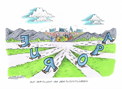 Cartoon: Europas Flüchtlingskrise (medium) by mandzel tagged flüchtlingskrise,eu,asyl,grenzenlosigkeit,auflösung,flüchtlingskrise,eu,asyl,grenzenlosigkeit,auflösung