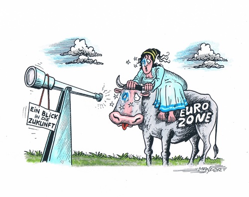 Cartoon: Eurozone im Ausblick (medium) by mandzel tagged eurozone,fernrohr,blick,in,die,zukunft,eu,stier,eurozone,fernrohr,blick,in,die,zukunft,eu,stier
