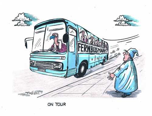 Cartoon: Fernbusse fahren in die Pleite (medium) by mandzel tagged fernbusmarkt,pleiten,geier,fernbusmarkt,pleiten,geier