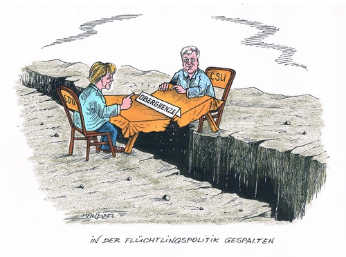 Cartoon: Flüchtlingspolitik der Union (medium) by mandzel tagged csu,seehofer,merkel,flüchtlinge,asylgesetze,cdu,union,dissens,csu,seehofer,merkel,flüchtlinge,asylgesetze,cdu,union,dissens