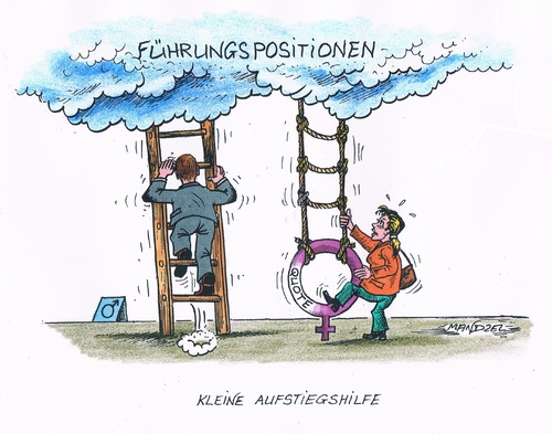 Cartoon: Frauenquote (medium) by mandzel tagged frauenquote,gleichberechtigung,aufstieg,führungspositionen,frauenquote,gleichberechtigung,aufstieg,führungspositionen