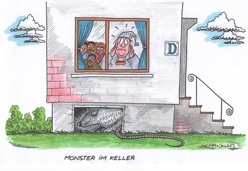 Cartoon: Fremdenhass kommt zum Vorschein (medium) by mandzel tagged flüchtlinge,fremdenhass,deutschland,asyl,übergriffe,angst,scham,flüchtlinge,fremdenhass,deutschland,asyl,übergriffe,angst,scham