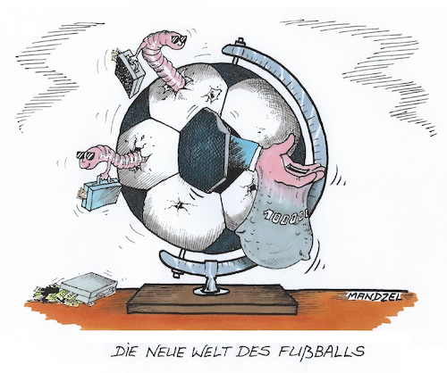 Cartoon: Geldgier (medium) by mandzel tagged super,league,geldgier,fußball,milliardenprojekte,super,league,geldgier,fußball,milliardenprojekte