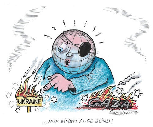 Cartoon: Geteilte Aufmerksamkeit (medium) by mandzel tagged weltöffentlichkeit,krieg,gaza,israel,weltöffentlichkeit,krieg,gaza,israel