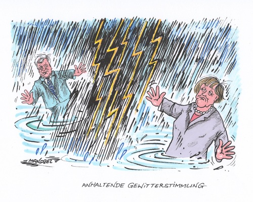 Cartoon: Gewitterstimmung (medium) by mandzel tagged union,seehofer,merkel,cdu,csu,krach,gewitter,union,seehofer,merkel,cdu,csu,krach,gewitter