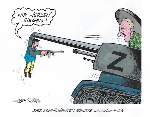 Cartoon: Größenwahn (medium) by mandzel tagged selenskyj,ukraine,krieg,überheblichkeit,selbstüberschätzung,blutvergießen,waffenungleichheit,zerstörungswut,selenskyj,ukraine,krieg,überheblichkeit,selbstüberschätzung,blutvergießen,waffenungleichheit,zerstörungswut