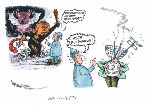 Cartoon: Halloween (medium) by mandzel tagged halloween,abhörskandal,usa,michel,angst,halloween,abhörskandal,usa,michel,angst
