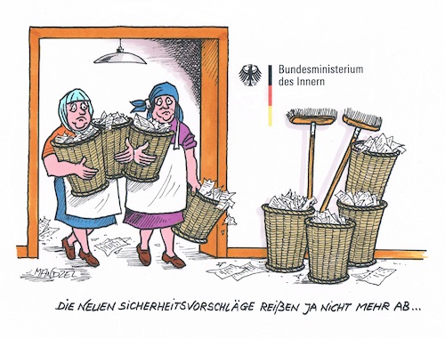 Cartoon: Immer neue Ideen zur Sicherheit (medium) by mandzel tagged innere,sicherheit,vorschläge,terror,zuwanderer,gesetzesverschärfungen,deutschland,anschlagsgefahr,innere,sicherheit,vorschläge,terror,zuwanderer,gesetzesverschärfungen,deutschland,anschlagsgefahr