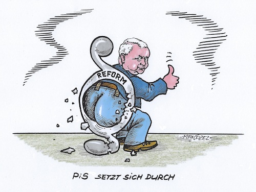 Cartoon: In Polen wird was durchgedrückt (medium) by mandzel tagged polen,eu,justizreform,pis,sanktionen,polen,eu,justizreform,pis,sanktionen