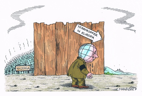 Cartoon: In tiefer Trauer (medium) by mandzel tagged terror,trauer,welt,nigeria,europa,opfer,terror,trauer,welt,nigeria,europa,opfer