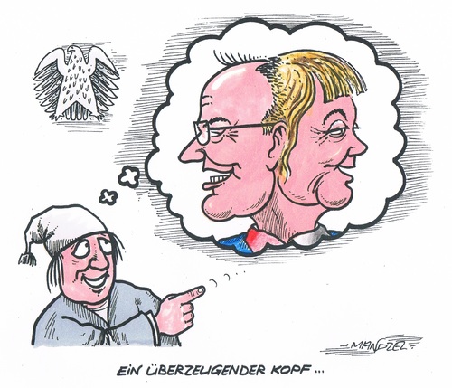 Cartoon: Januskopf (medium) by mandzel tagged merkel,steinbrück,regierung,wunschdenken,michel,merkel,steinbrück,regierung,wunschdenken,michel