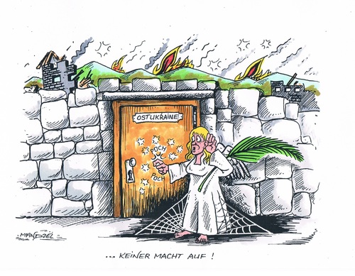 Cartoon: Kein Frieden in der Ukraine (medium) by mandzel tagged ostukraine,friedensengel,krieg,ostukraine,friedensengel,krieg