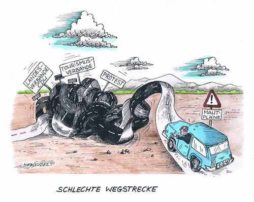 Cartoon: Keine freie Fahrt für die Maut (medium) by mandzel tagged maut,csu,hindernisse,maut,csu,hindernisse
