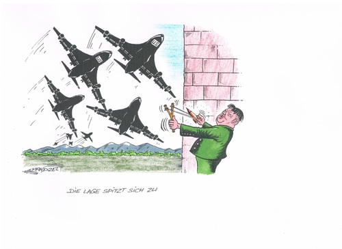 Cartoon: Kim droht wieder (medium) by mandzel tagged nordkorea,kim,usa,tarnkappenbomber,kriegsgebaren,nordkorea,kim,usa,tarnkappenbomber,kriegsgebaren